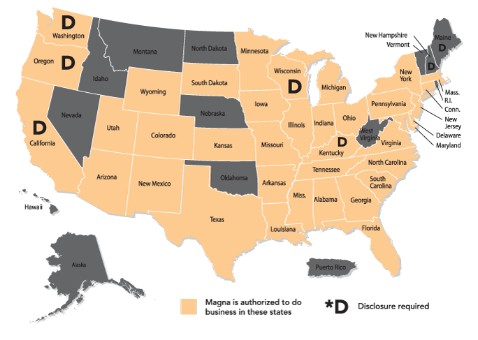 Magna Life Settlements Licensed States magna licensed life settlements map - Magna Life Settlements Licensed States